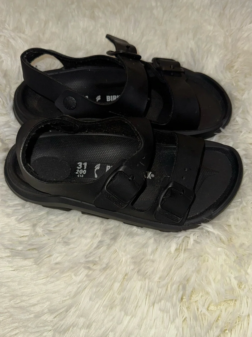 Kids Black Adjustable Double-Buckle Sandals